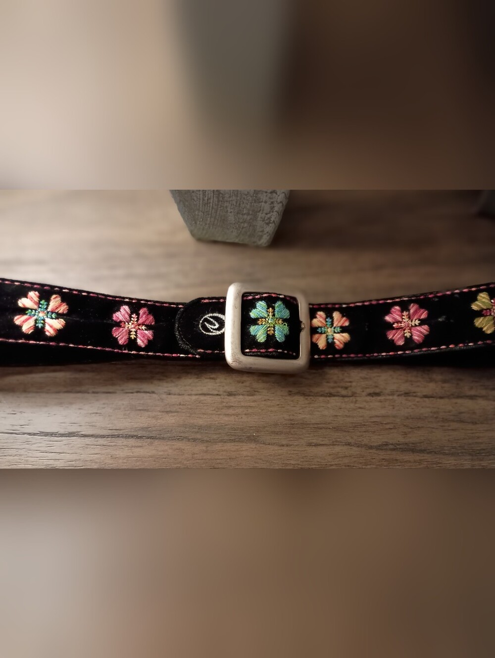 Rip Curl Embroidered Floral Velvet Belt - Black with Multicolor Accents